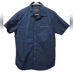 Aeropostale Men's Med buttonup shirt xshort sleeve navy blue with white dots